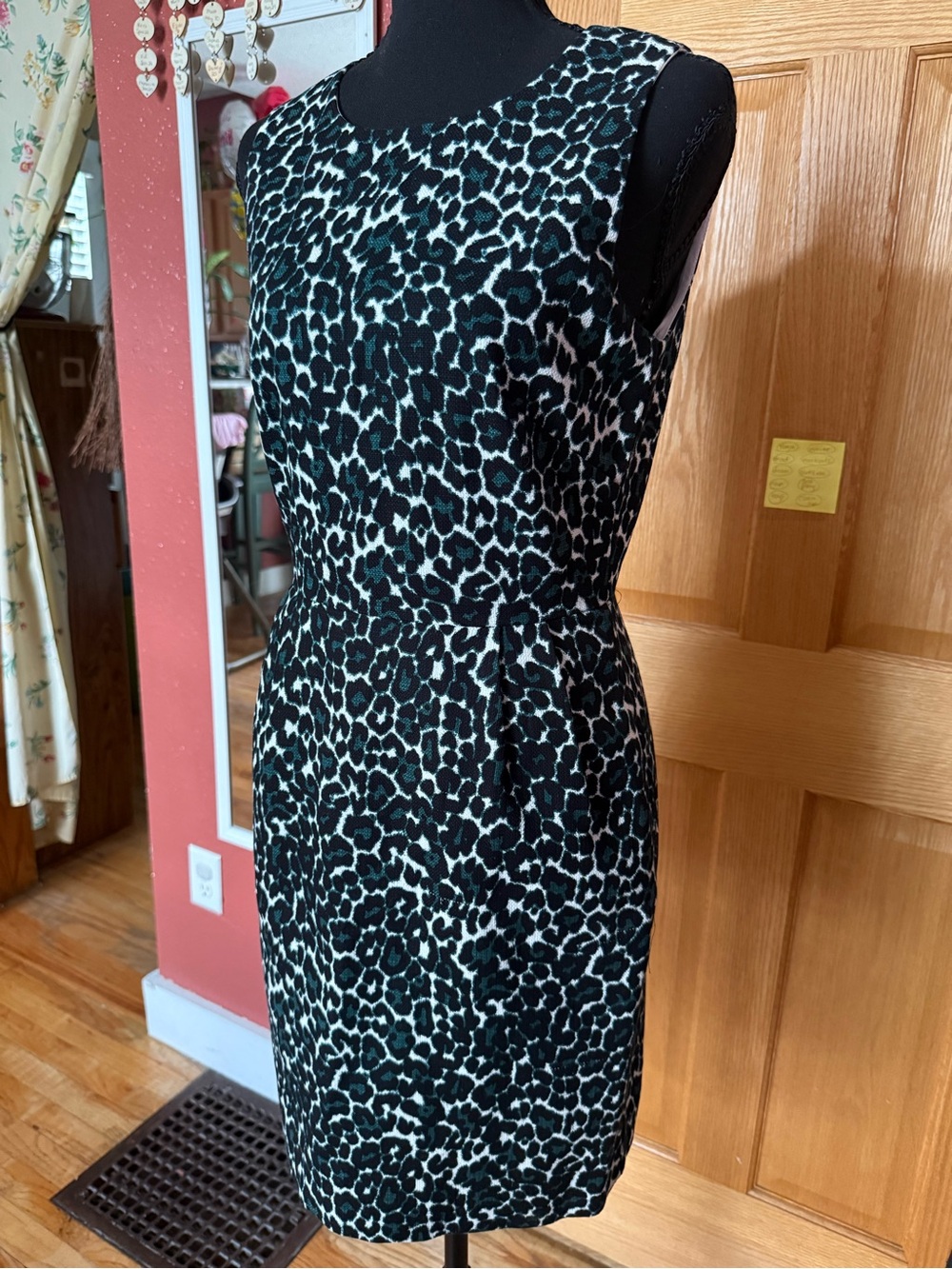J. Crew Black and Cream Leopard Print Sheath Dress